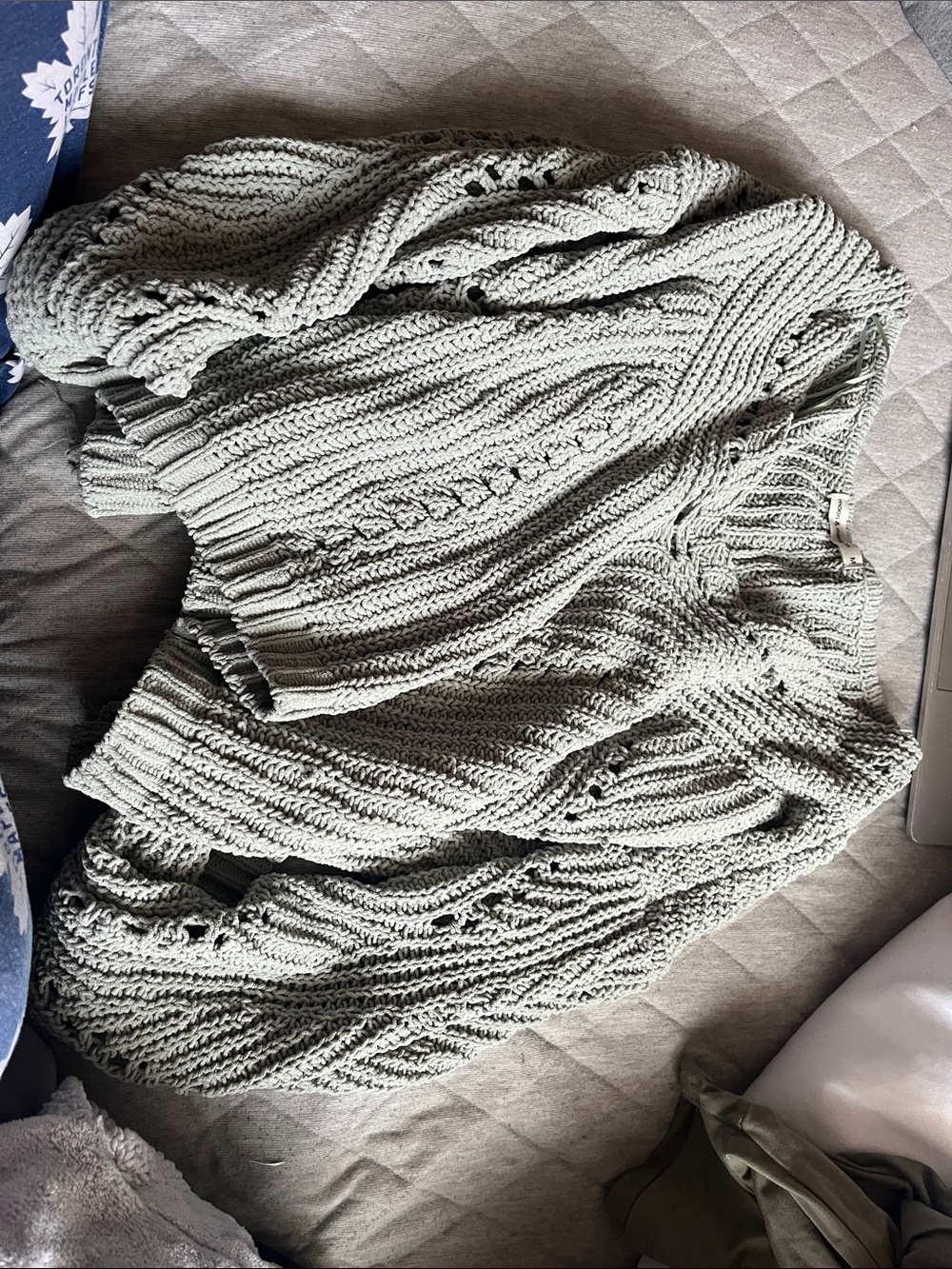 moon & madison Sage Green Off-the-Shoulder Cable Knit Sweater - Picture 1 of 1